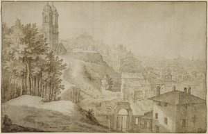 Vista de Trinita dei Monti, Roma, 1603 (pluma y tinta con lavado)